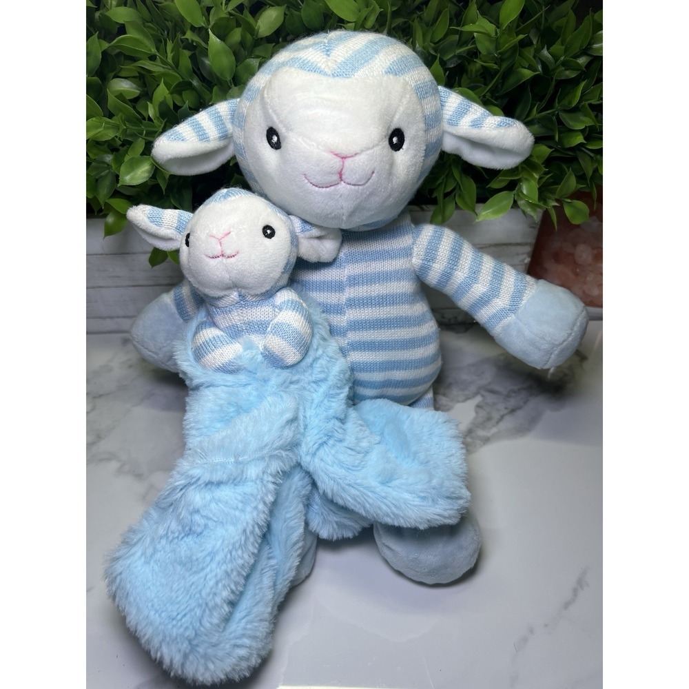 Kellytoy Knit Sheep Lamb Plush Blue White Stripe Lovey Ring Lot 2018 Stuffed Toy